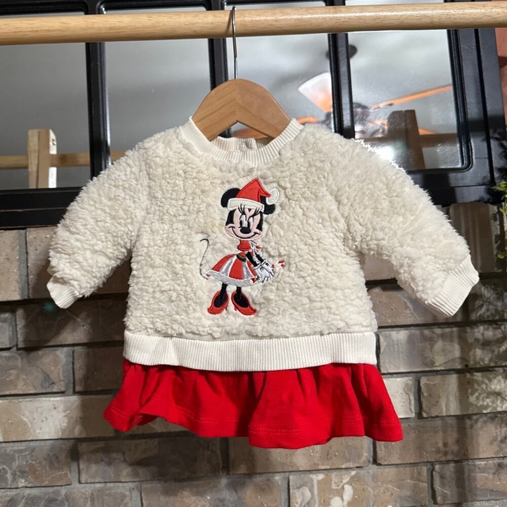 Disney Baby Minnie Mouse Christmas Peplum Top - 0-3M - EUC
